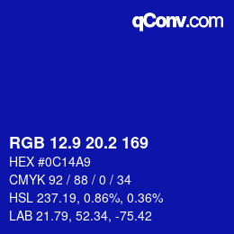 カラーコード: RGB 12.9 20.2 169 | qconv.com