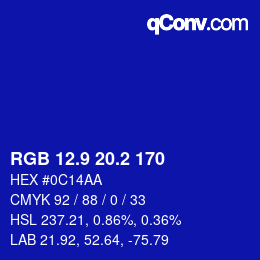 カラーコード: RGB 12.9 20.2 170 | qconv.com