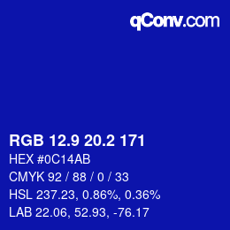 カラーコード: RGB 12.9 20.2 171 | qconv.com