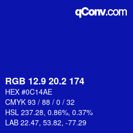 カラーコード: RGB 12.9 20.2 174 | qconv.com