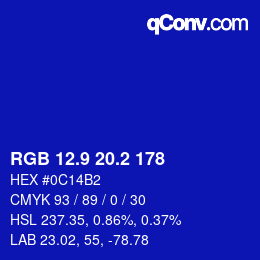 カラーコード: RGB 12.9 20.2 178 | qconv.com