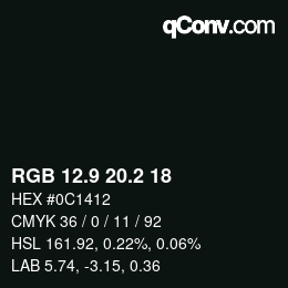 Color code: RGB 12.9 20.2 18 | qconv.com