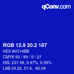 カラーコード: RGB 12.9 20.2 187 | qconv.com
