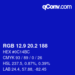 カラーコード: RGB 12.9 20.2 188 | qconv.com