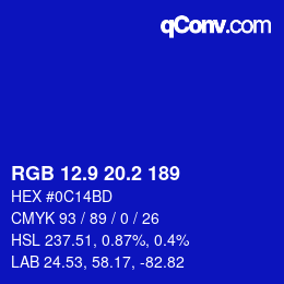 カラーコード: RGB 12.9 20.2 189 | qconv.com