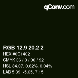 カラーコード: RGB 12.9 20.2 2 | qconv.com