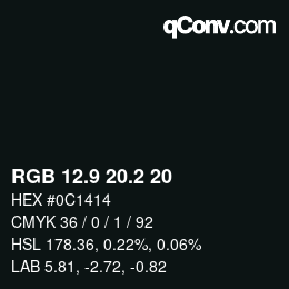 Color code: RGB 12.9 20.2 20 | qconv.com
