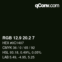 Color code: RGB 12.9 20.2 7 | qconv.com