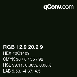 カラーコード: RGB 12.9 20.2 9 | qconv.com