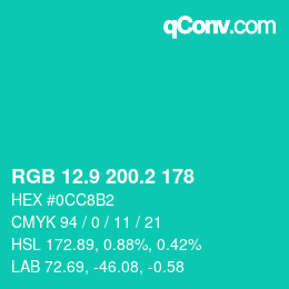 カラーコード: RGB 12.9 200.2 178 | qconv.com