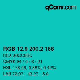カラーコード: RGB 12.9 200.2 188 | qconv.com