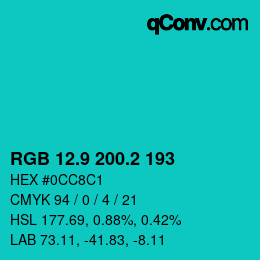 カラーコード: RGB 12.9 200.2 193 | qconv.com
