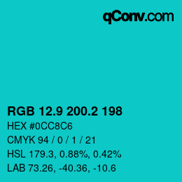カラーコード: RGB 12.9 200.2 198 | qconv.com