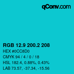 カラーコード: RGB 12.9 200.2 208 | qconv.com