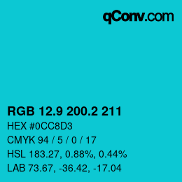 カラーコード: RGB 12.9 200.2 211 | qconv.com