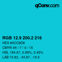 カラーコード: RGB 12.9 200.2 216 | qconv.com
