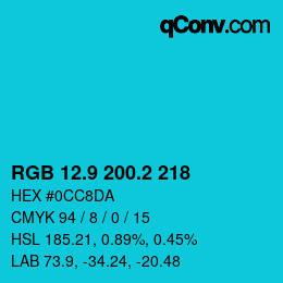 カラーコード: RGB 12.9 200.2 218 | qconv.com