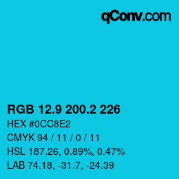 カラーコード: RGB 12.9 200.2 226 | qconv.com