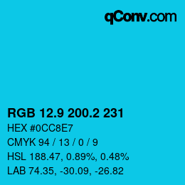 カラーコード: RGB 12.9 200.2 231 | qconv.com