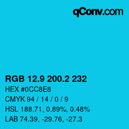 カラーコード: RGB 12.9 200.2 232 | qconv.com