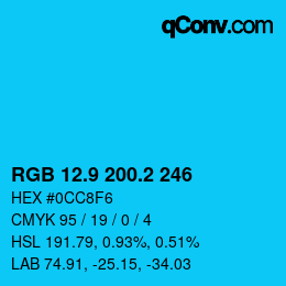 Color code: RGB 12.9 200.2 246 | qconv.com