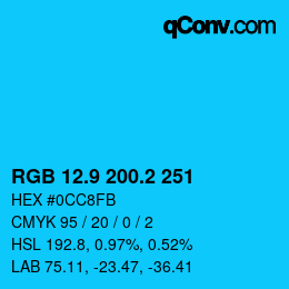 カラーコード: RGB 12.9 200.2 251 | qconv.com