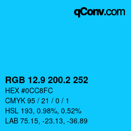 カラーコード: RGB 12.9 200.2 252 | qconv.com