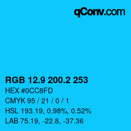 カラーコード: RGB 12.9 200.2 253 | qconv.com
