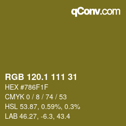 カラーコード: RGB 120.1 111 31 | qconv.com
