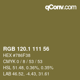 カラーコード: RGB 120.1 111 56 | qconv.com