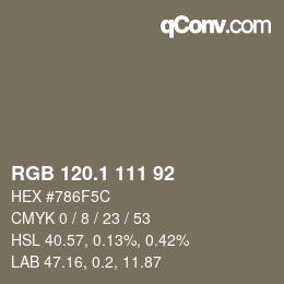 カラーコード: RGB 120.1 111 92 | qconv.com