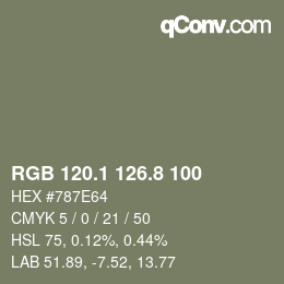 カラーコード: RGB 120.1 126.8 100 | qconv.com