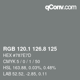 Color code: RGB 120.1 126.8 125 | qconv.com