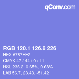 カラーコード: RGB 120.1 126.8 226 | qconv.com