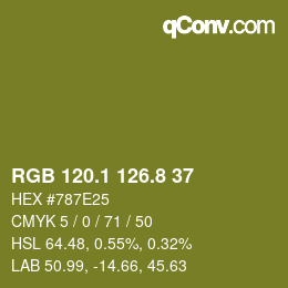 カラーコード: RGB 120.1 126.8 37 | qconv.com