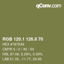 Color code: RGB 120.1 126.8 70 | qconv.com