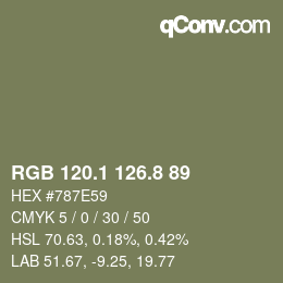 Color code: RGB 120.1 126.8 89 | qconv.com