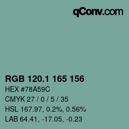 カラーコード: RGB 120.1 165 156 | qconv.com