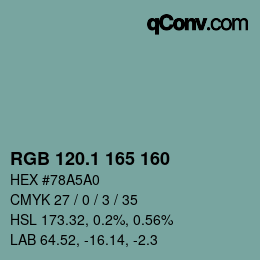 Color code: RGB 120.1 165 160 | qconv.com