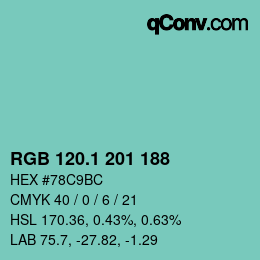 Color code: RGB 120.1 201 188 | qconv.com