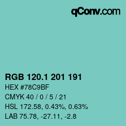 カラーコード: RGB 120.1 201 191 | qconv.com