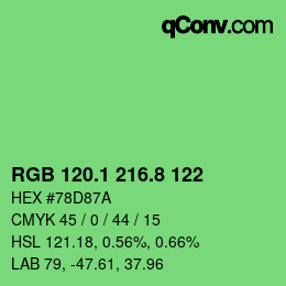 カラーコード: RGB 120.1 216.8 122 | qconv.com