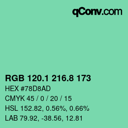 カラーコード: RGB 120.1 216.8 173 | qconv.com