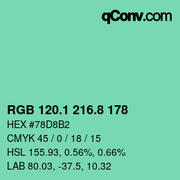 カラーコード: RGB 120.1 216.8 178 | qconv.com