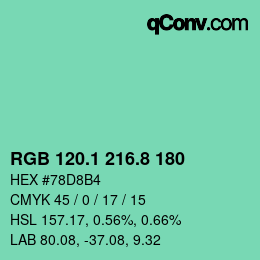 カラーコード: RGB 120.1 216.8 180 | qconv.com