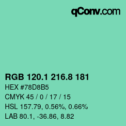 カラーコード: RGB 120.1 216.8 181 | qconv.com