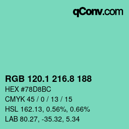 カラーコード: RGB 120.1 216.8 188 | qconv.com