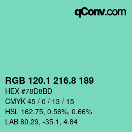 カラーコード: RGB 120.1 216.8 189 | qconv.com