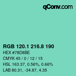 カラーコード: RGB 120.1 216.8 190 | qconv.com