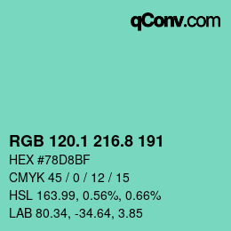 カラーコード: RGB 120.1 216.8 191 | qconv.com